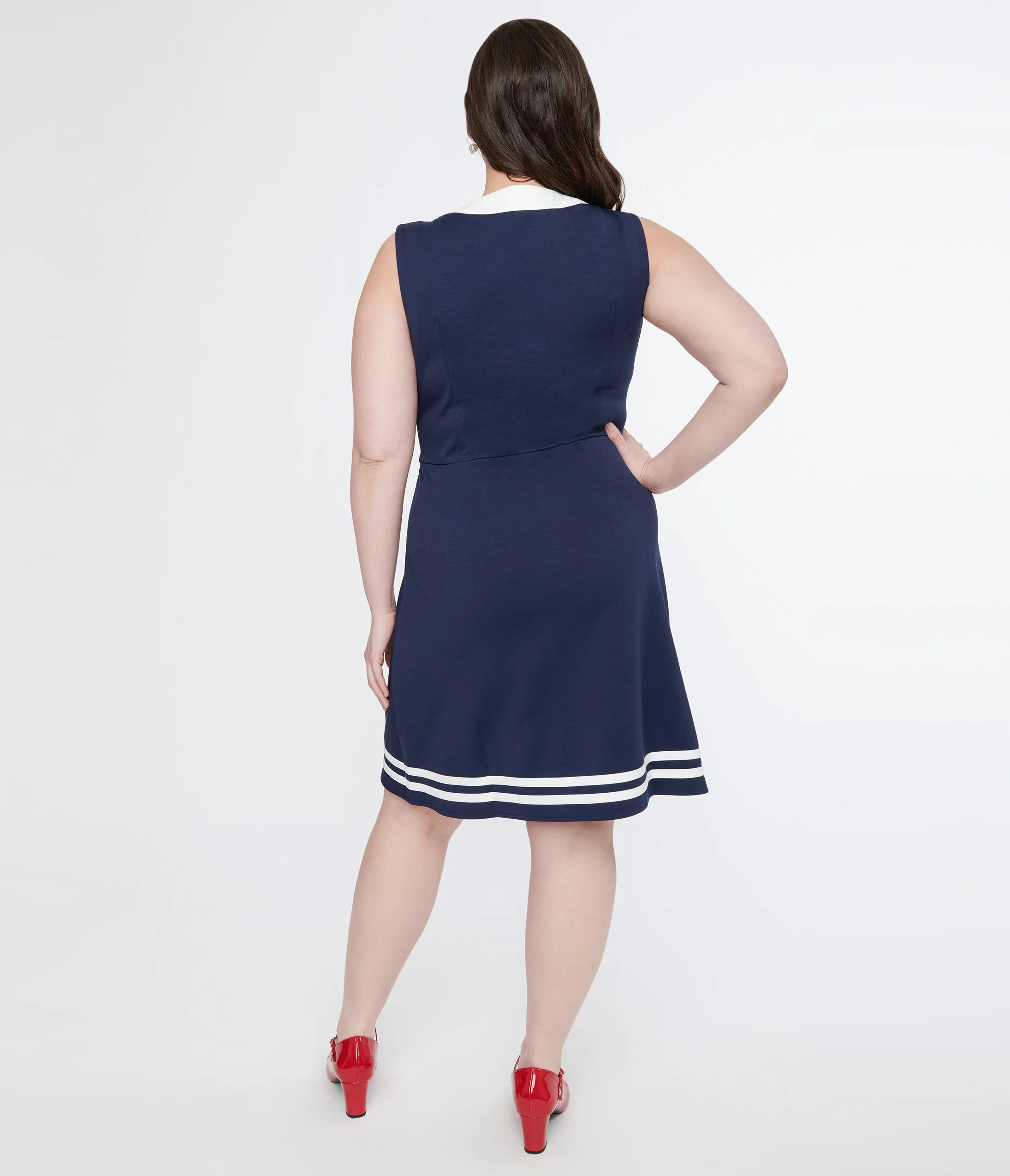 Voodoo Vixen 1950s Navy & White Nautical Bow Dress Casual Everyday Look