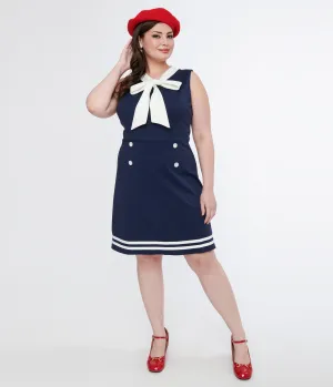 Voodoo Vixen 1950s Navy & White Nautical Bow Dress Casual Everyday Look