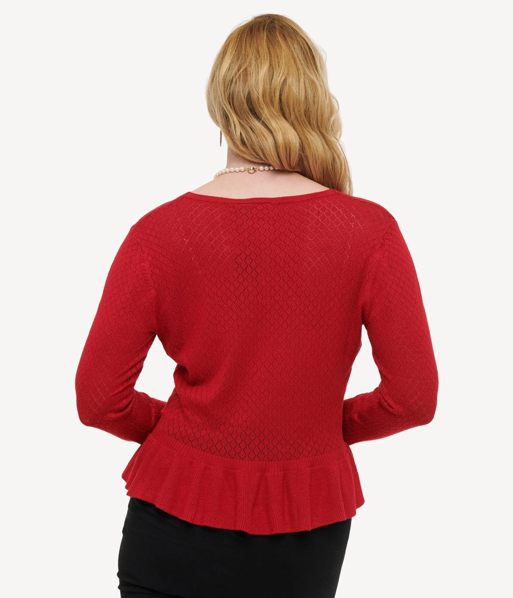 Voodoo Vixen 1970s Red Diamond Knit Cardigan Easy Date Night
