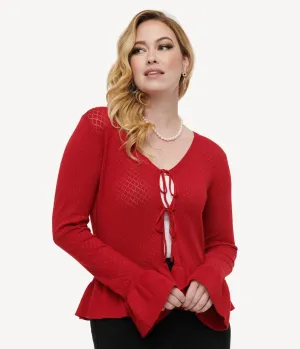 Voodoo Vixen 1970s Red Diamond Knit Cardigan Easy Date Night