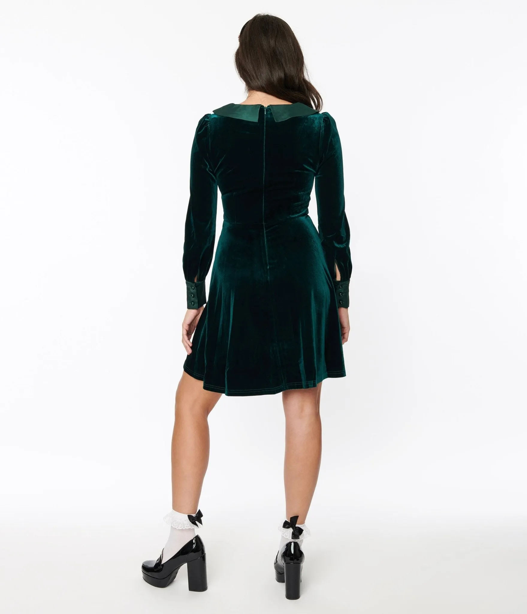 Voodoo Vixen Emerald Green Velvet Satin Fit & Flare Dress Casual Everyday Look