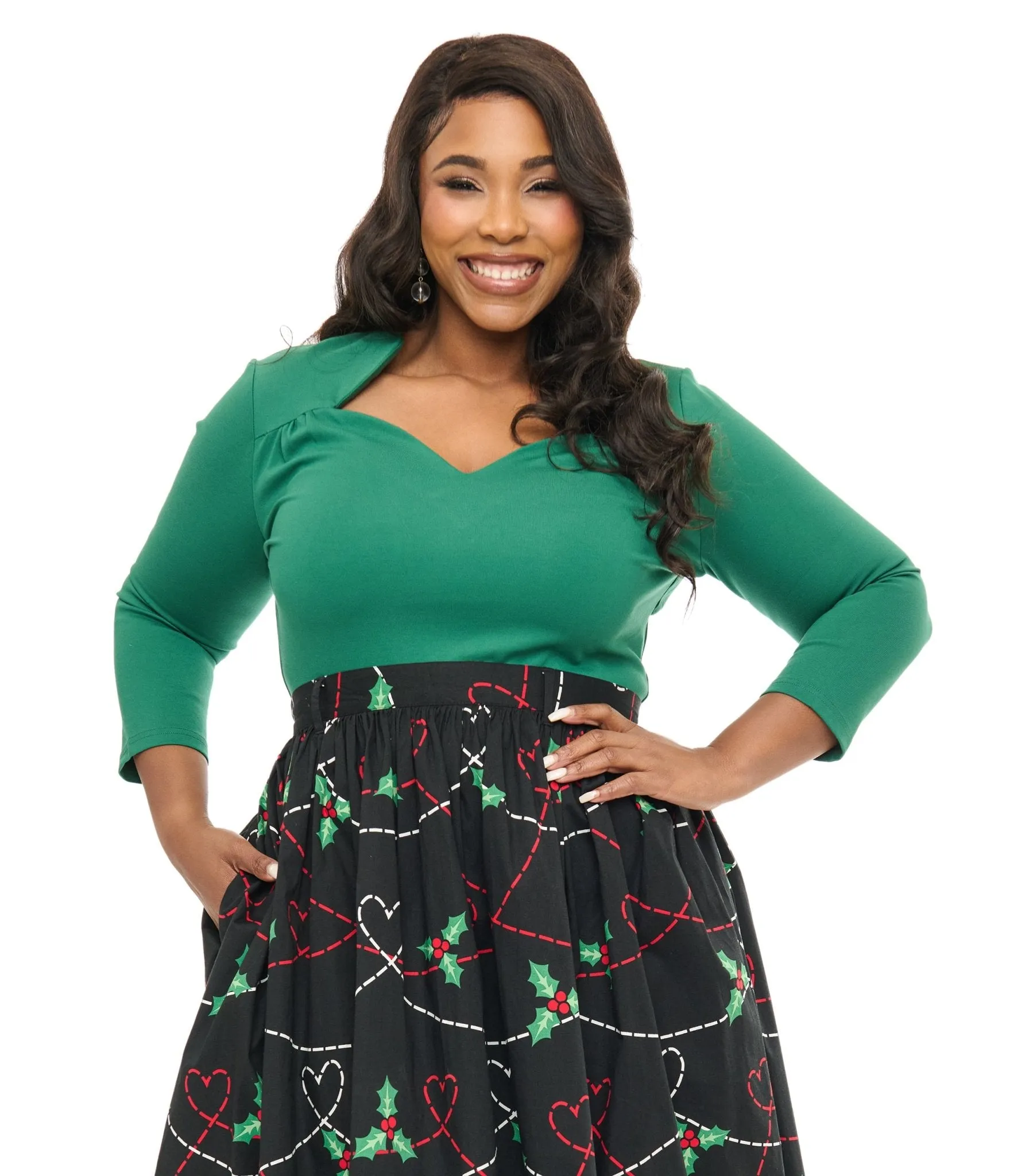 Voodoo Vixen Plus Size 1950s Green Jersey Knit Top Easy Date Night