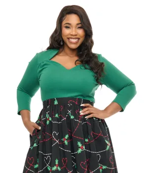 Voodoo Vixen Plus Size 1950s Green Jersey Knit Top Easy Date Night