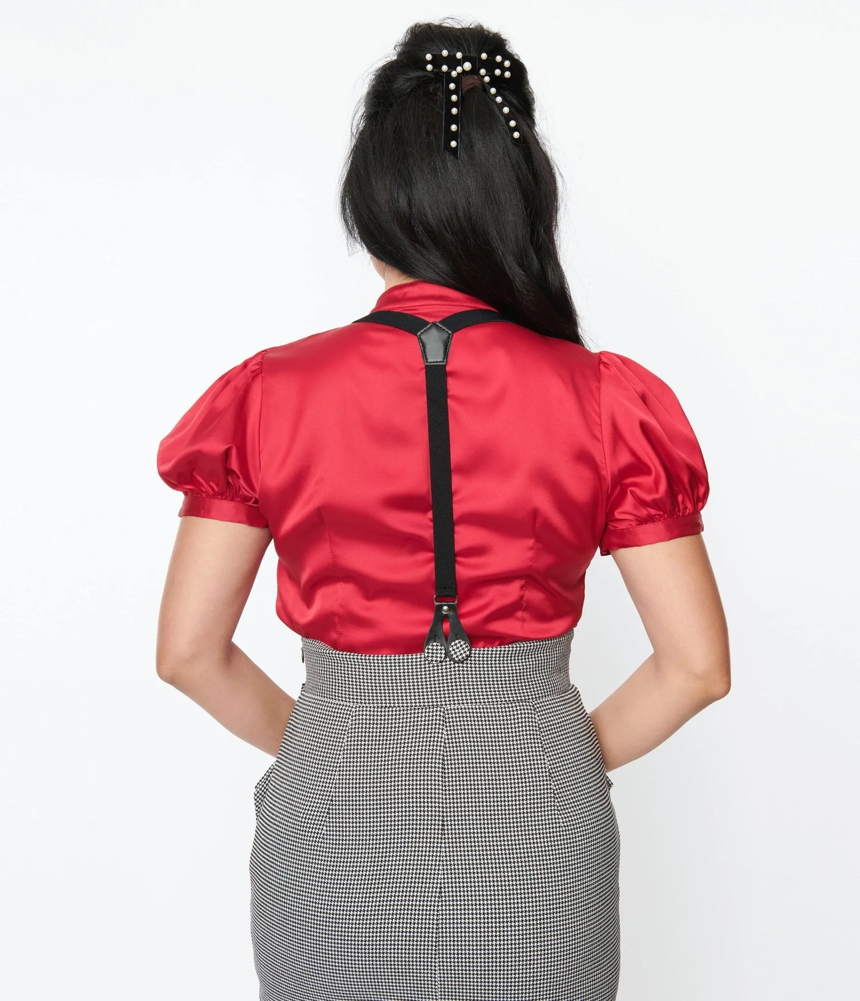 Voodoo Vixen Wine Red Bold Bow Satin Blouse Easy Date Night