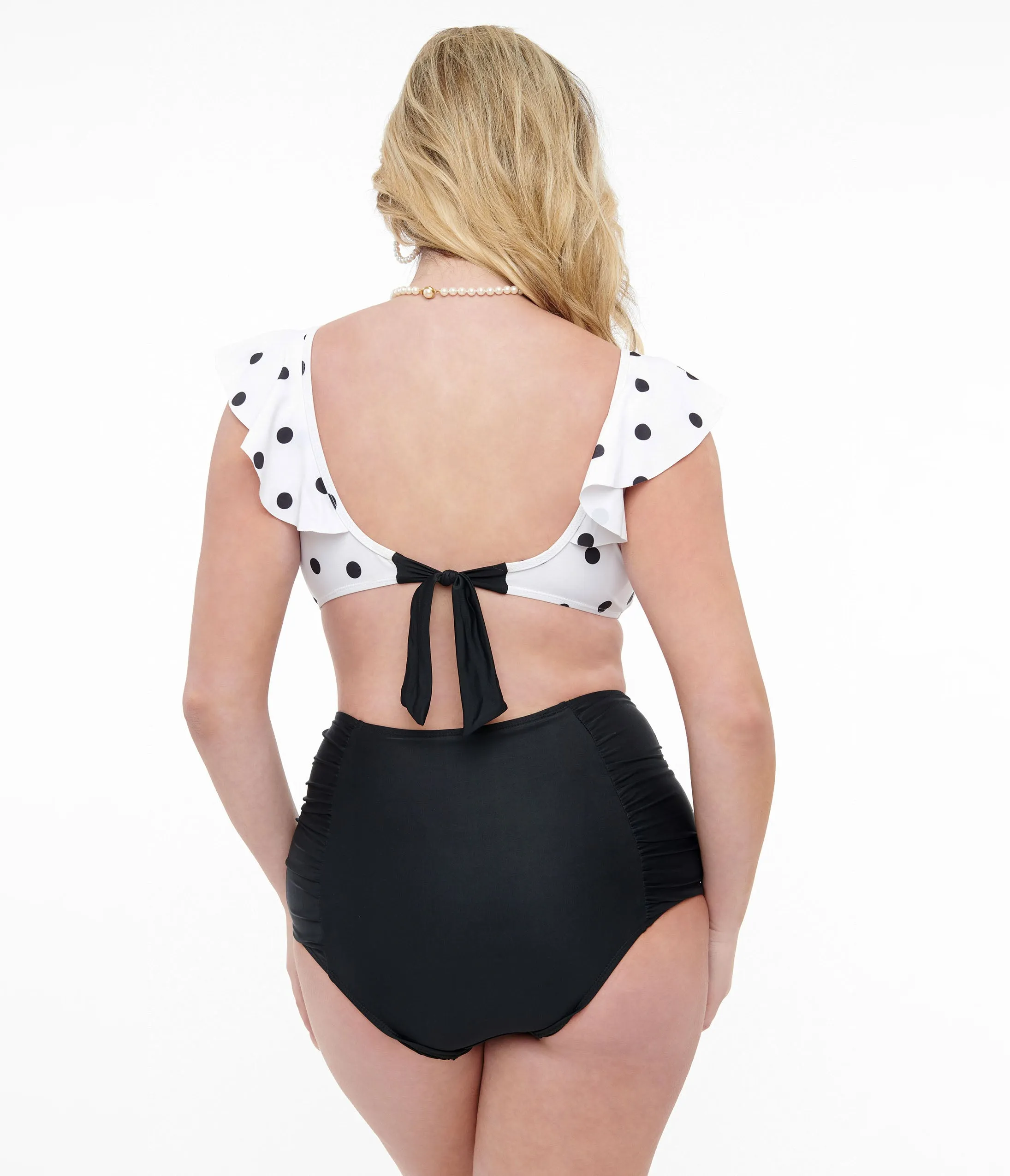 White & Black Polka Dot Swim Set Beach Vacation Ready