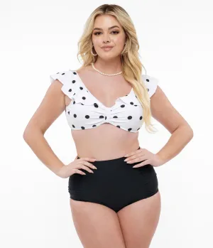 White & Black Polka Dot Swim Set Beach Vacation Ready