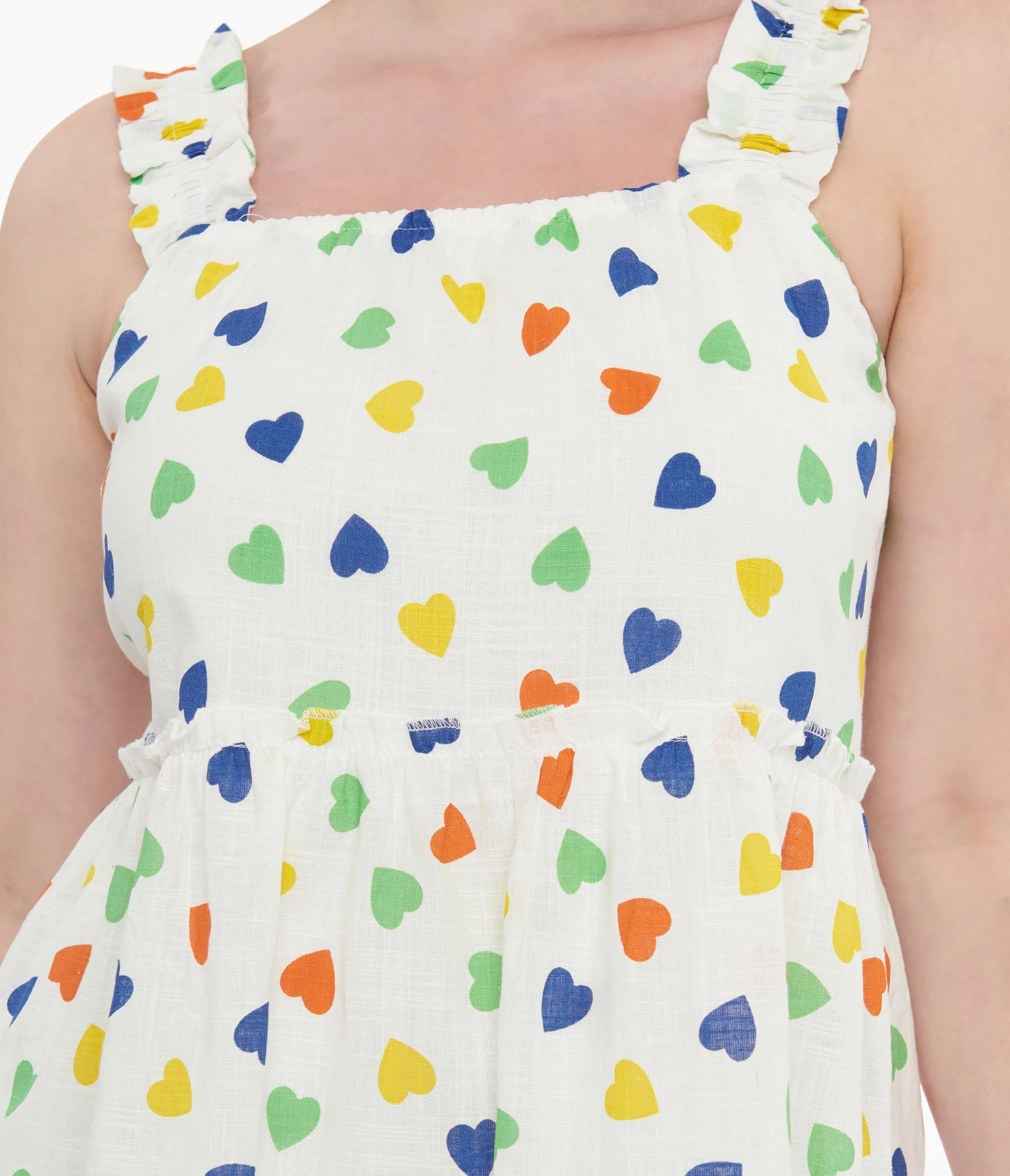 White & Rainbow Heart Cotton Shift Dress Casual Everyday Look