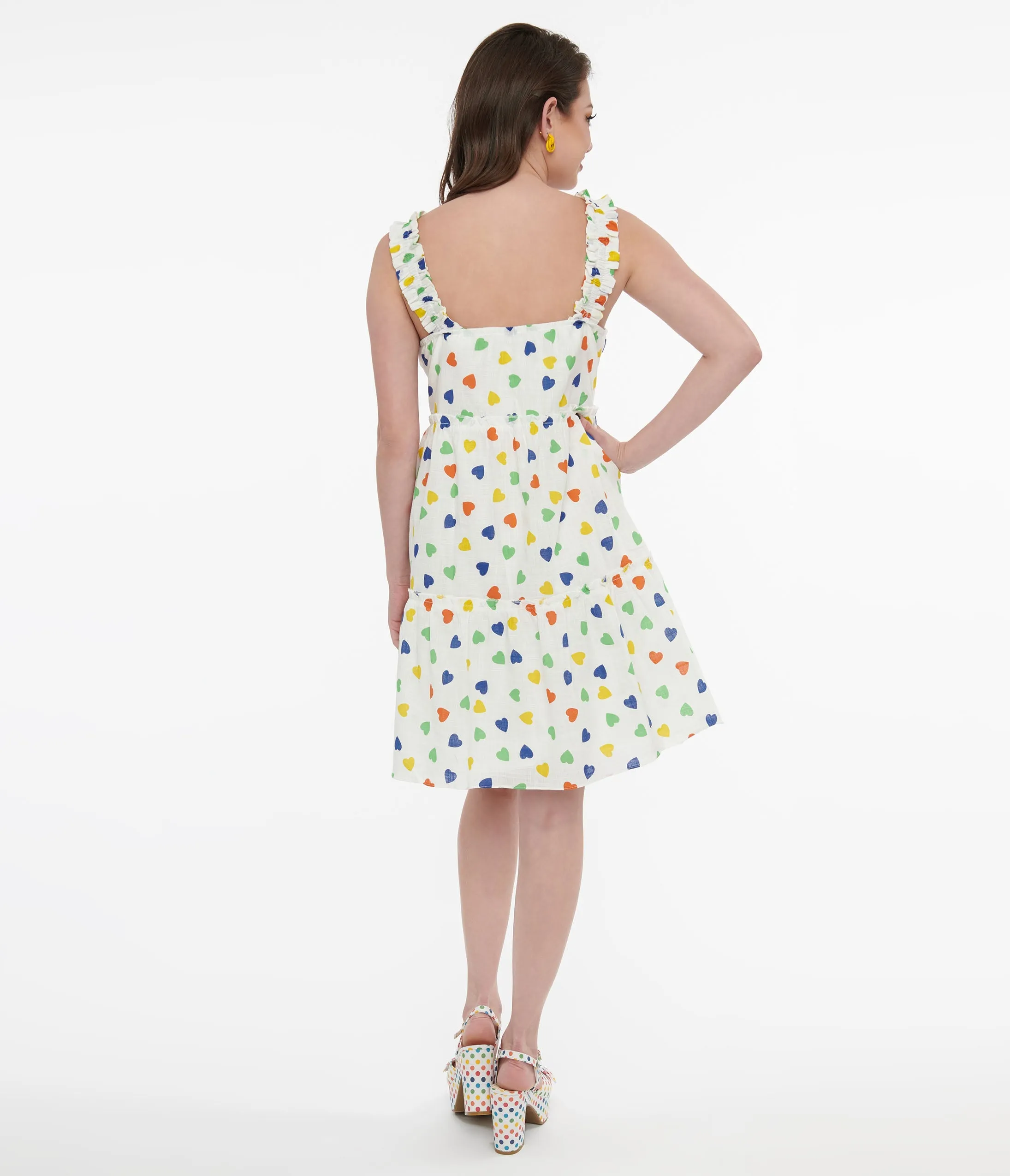 White & Rainbow Heart Cotton Shift Dress Casual Everyday Look