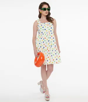 White & Rainbow Heart Cotton Shift Dress Casual Everyday Look