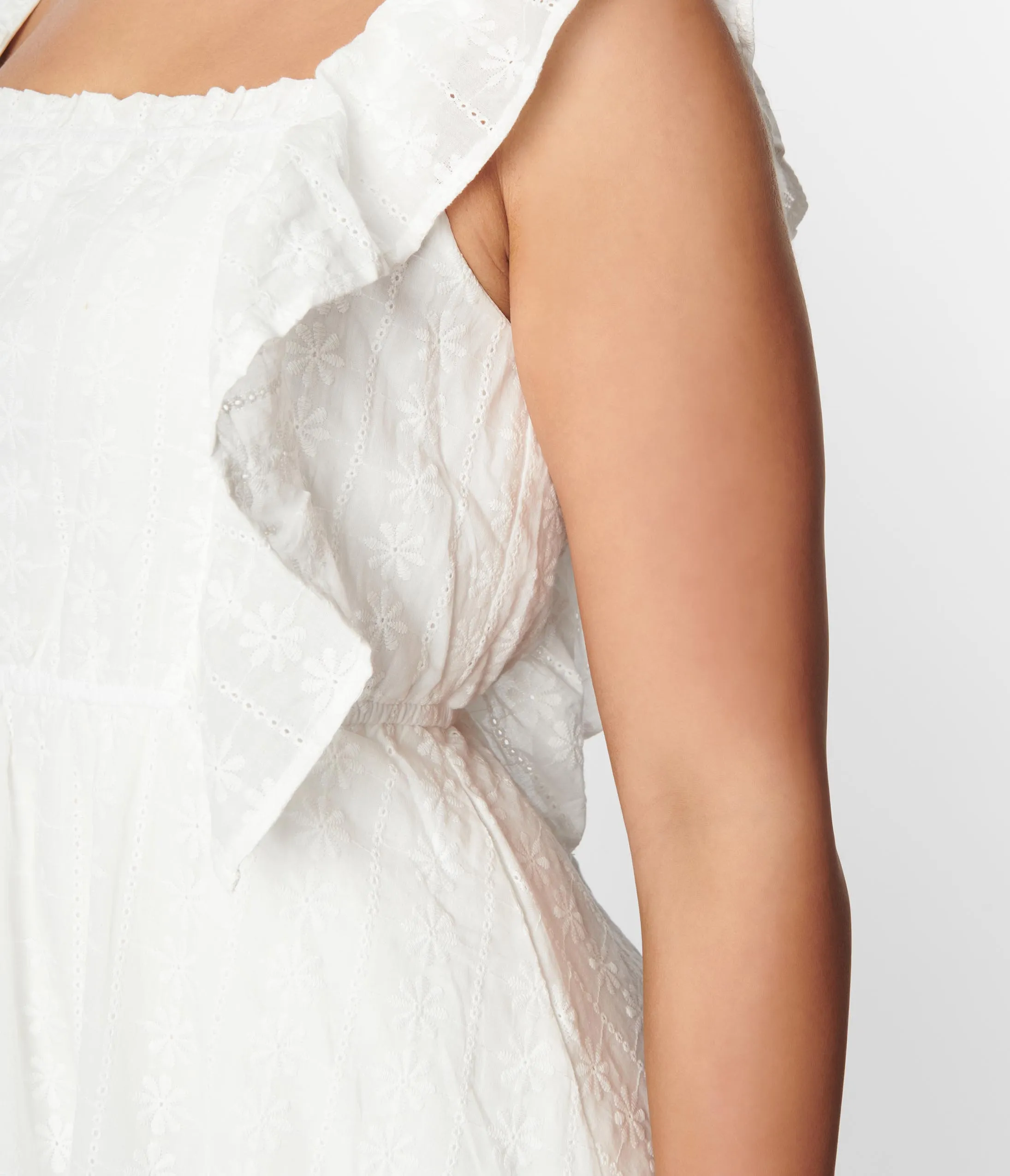 White Floral Embroidered Ruffled Shift Dress Casual Everyday Look