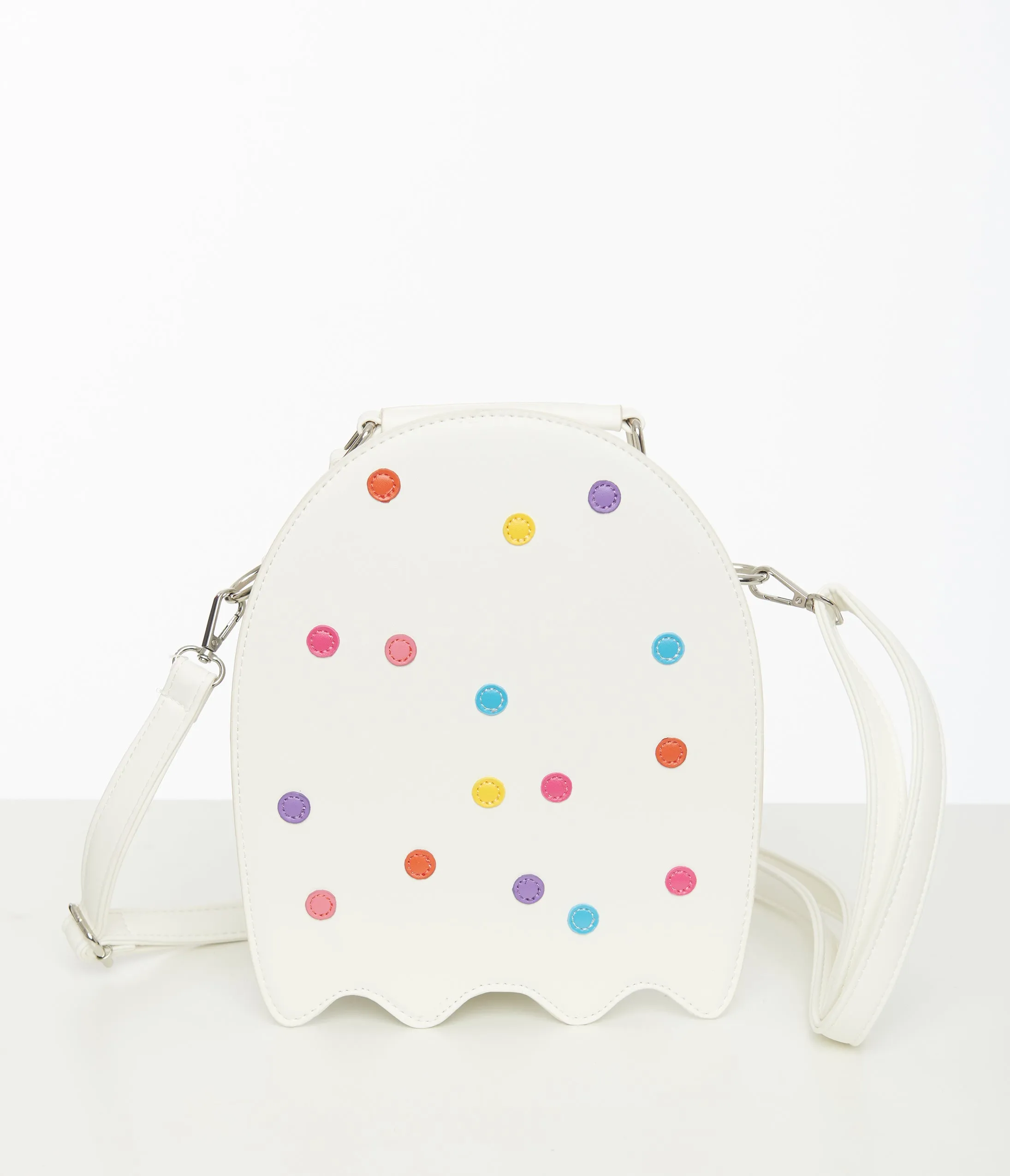 White Leatherette Circus Cookie Ghost Crossbody Bag Fun Outing