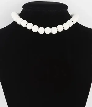 White Solid Beaded Choker Necklace Alternative Style