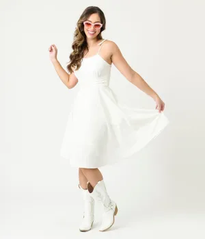 White Tea Length Fit & Flare Dress Casual Everyday Look