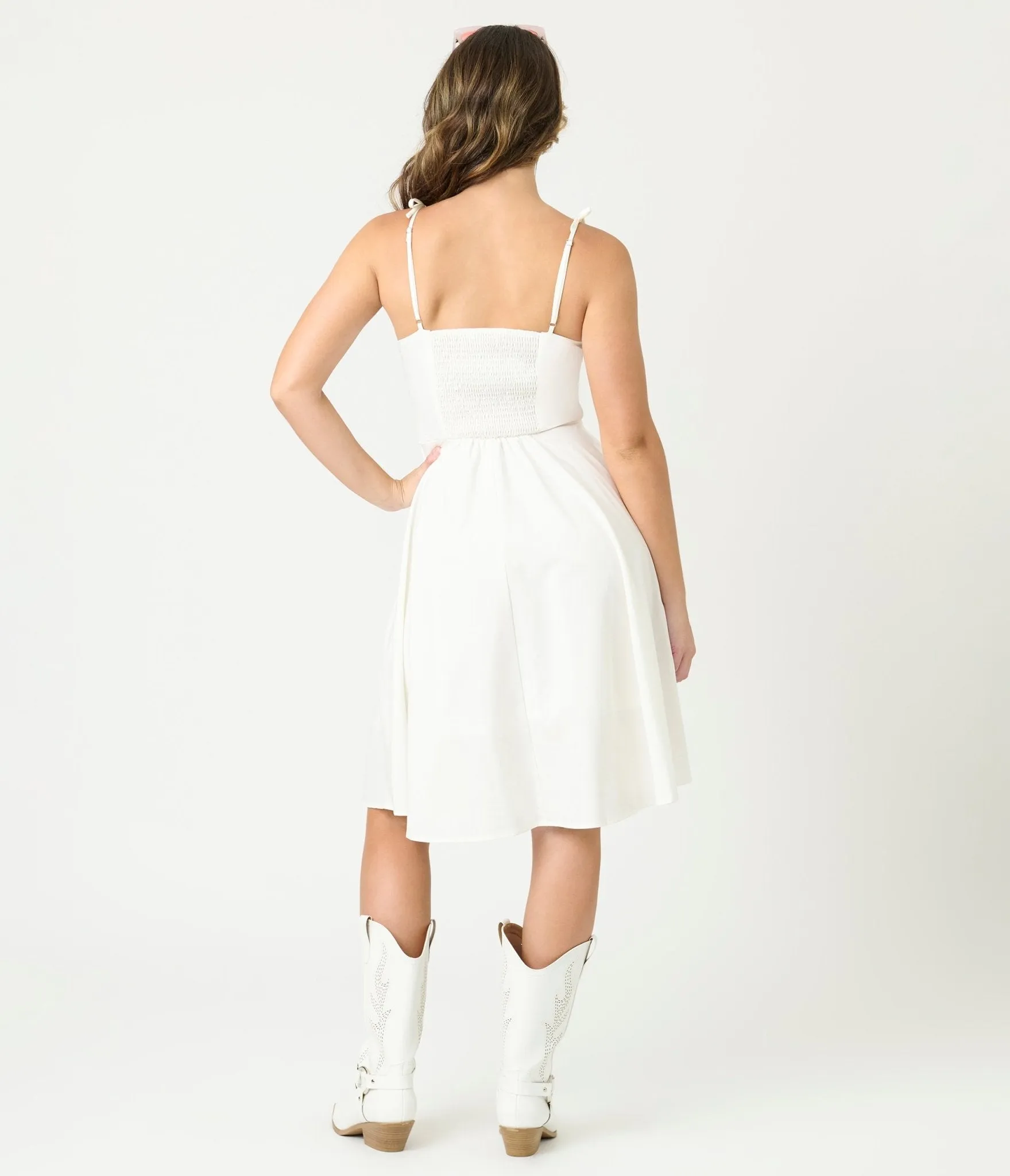 White Tea Length Fit & Flare Dress Casual Everyday Look