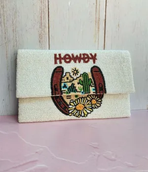 White Western Horseshoe Beaded Envelope Bag Fun Outing