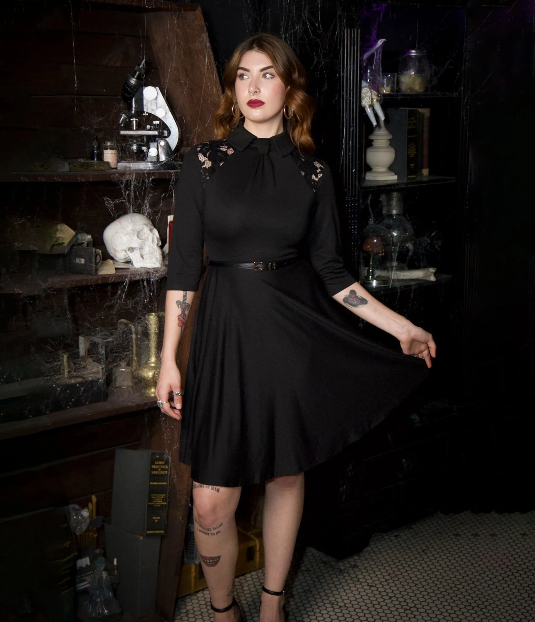 Witchwood Bags Black Lace Shelley Fit & Flare Dress Casual Everyday Look