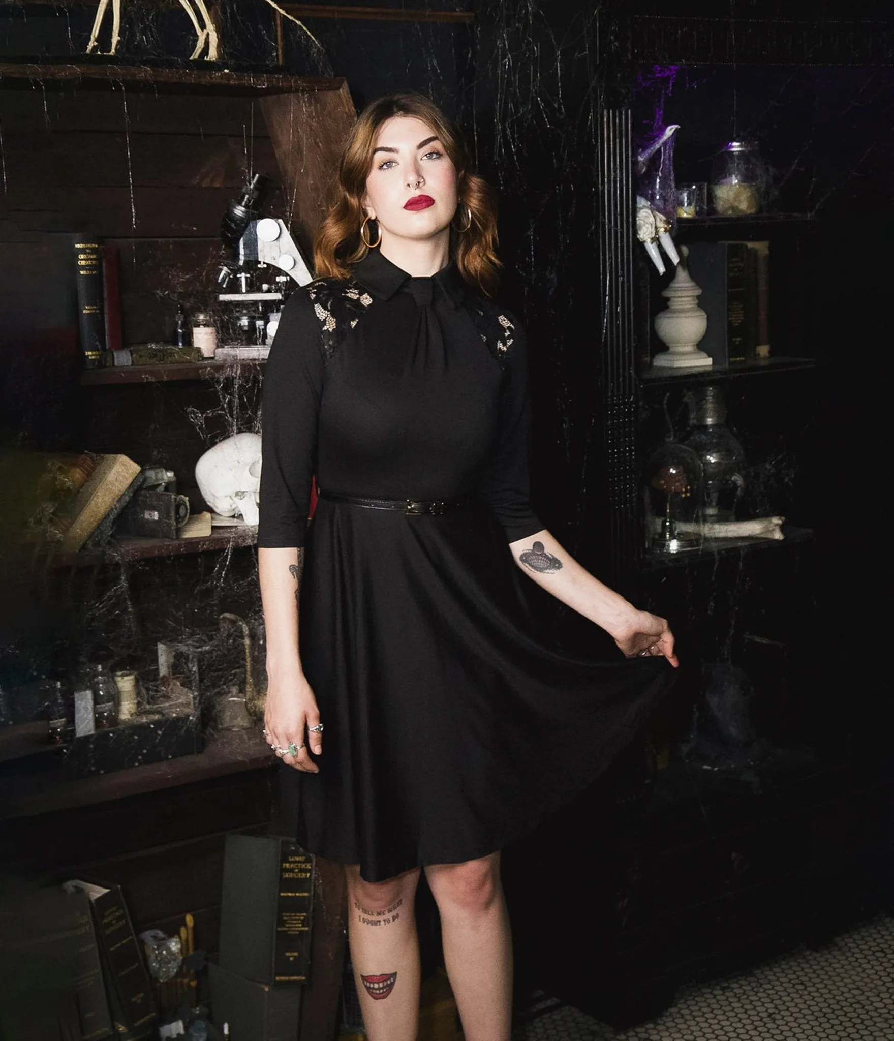Witchwood Bags Black Lace Shelley Fit & Flare Dress Casual Everyday Look