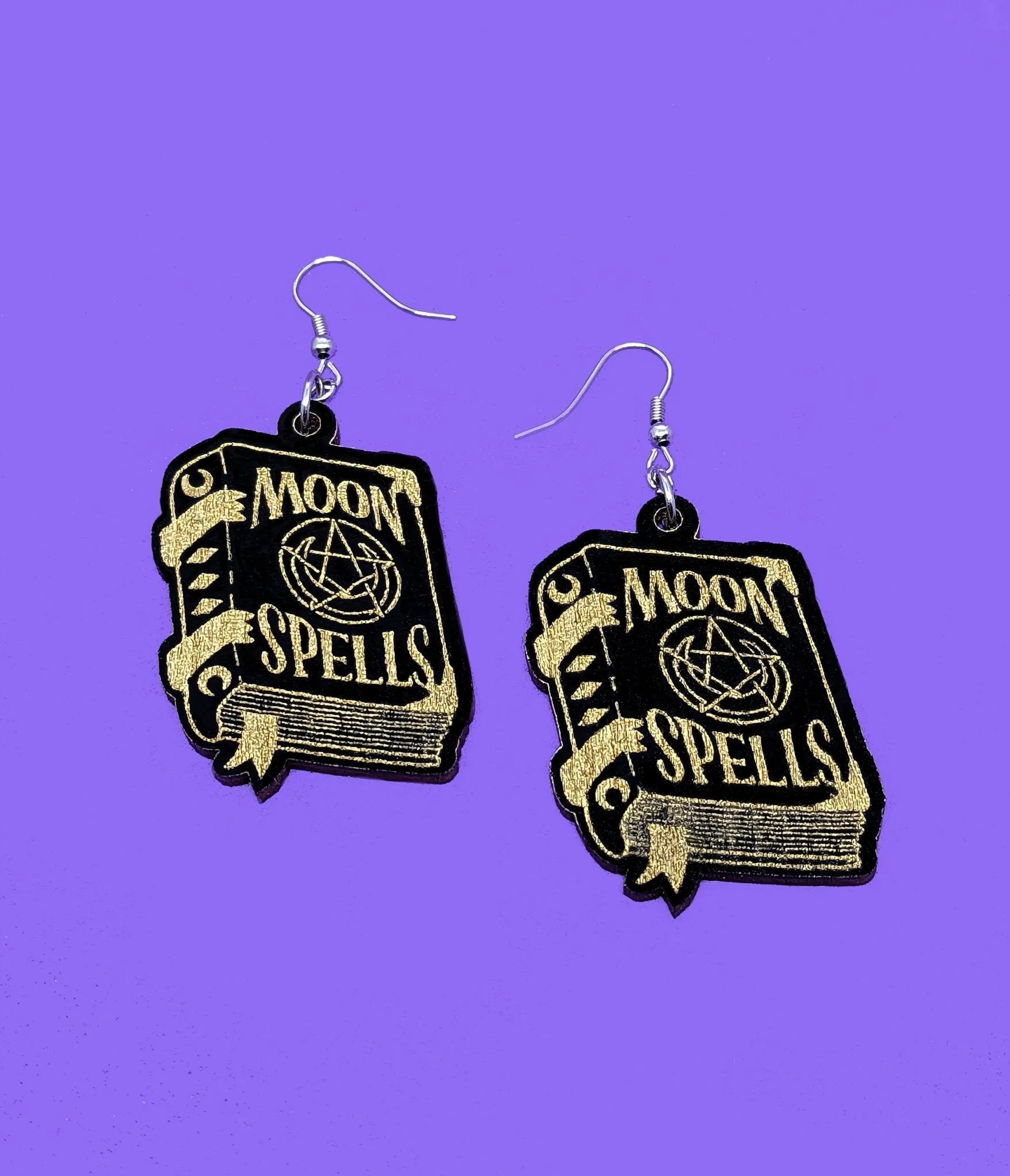 Witchy Spell Book Wooden Earrings Everyday Chic