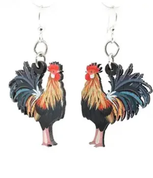 Wooden Rooster Earrings Everyday Chic