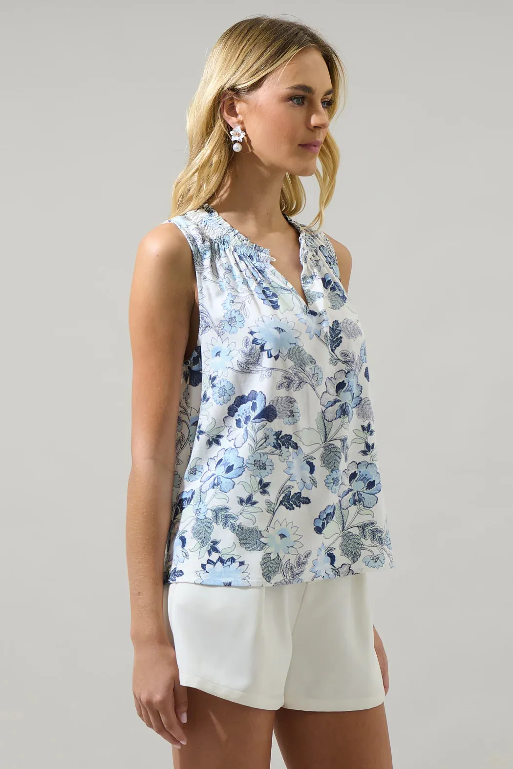 Wrenley Garden Floral True Smocked Blouse Summer Festival Tee